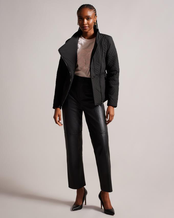 Manteau Ted Baker Mini Quilted Wrap With High Collar Noir Femme | FAT-45532309